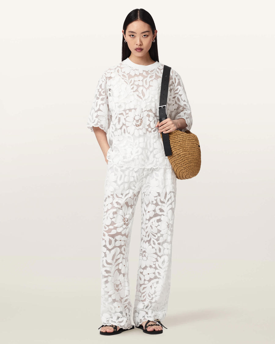 Amelie Straight Leg Lace Trousers Optic White