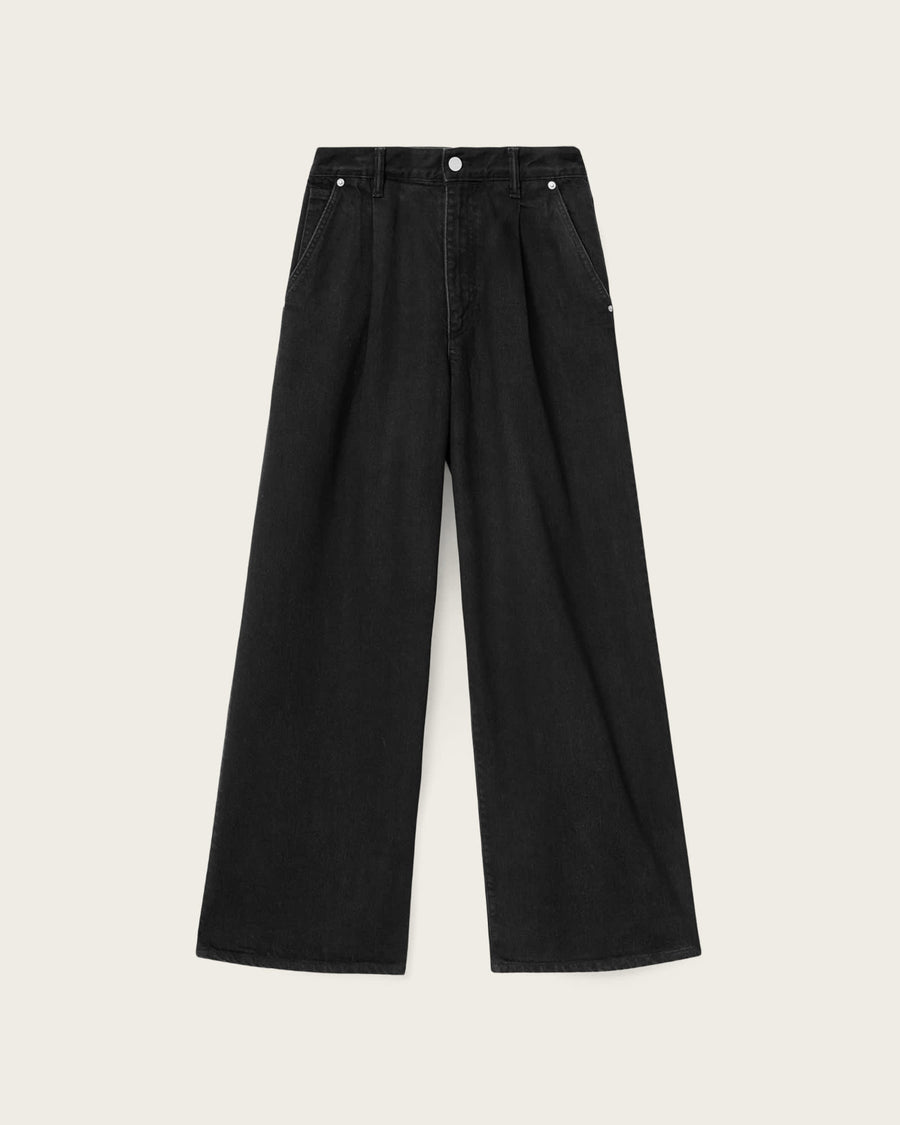 Haze Pleated Wide Leg Jeans Washed Black