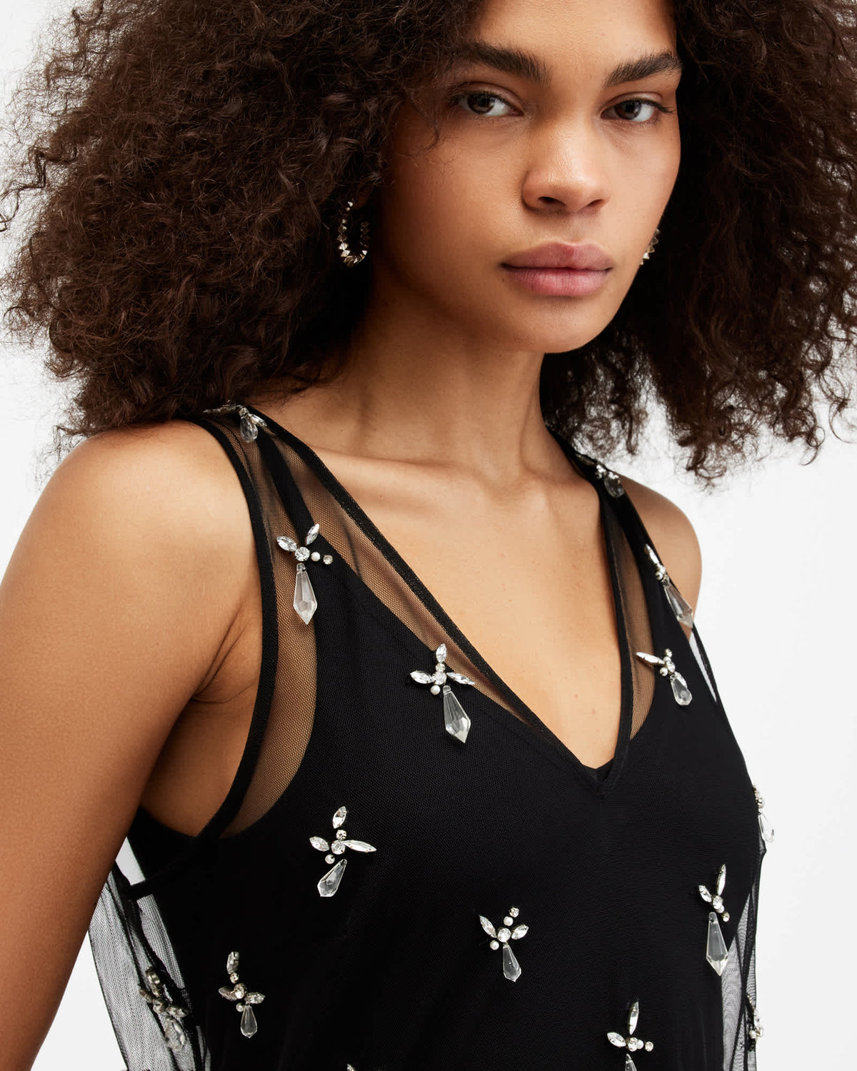 Kai Mesh Crystal Embellished Maxi Dress Black