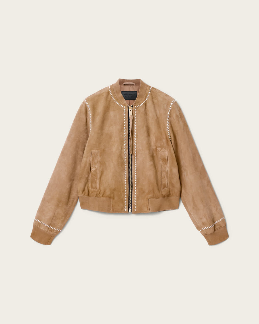 Orten Whipstitch Suede Bomber Jacket SAND BROWN