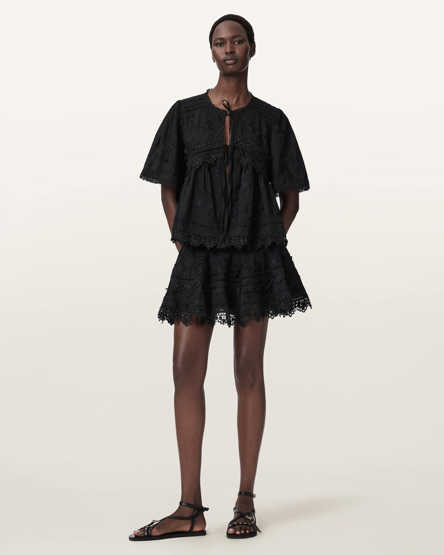 Lillith Embroidered Mini Skirt Black