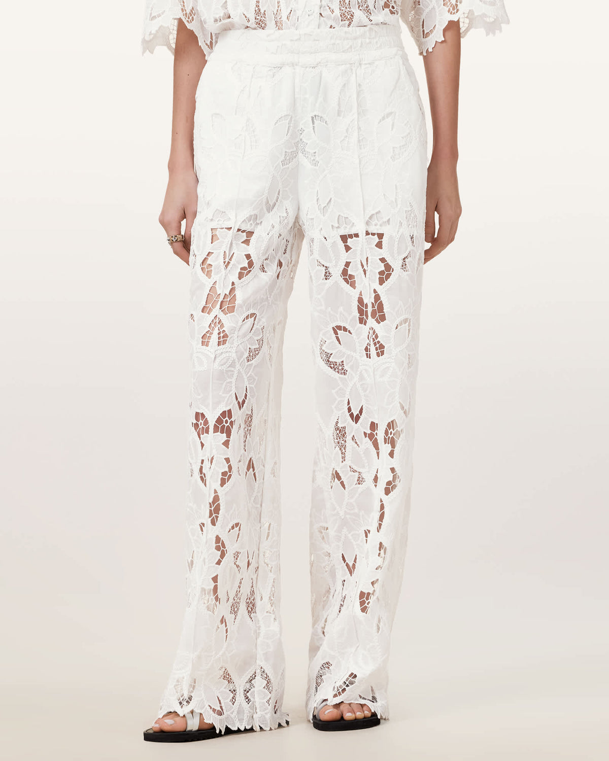 Charli Embroidered Straight Fit Trousers SNOW WHITE