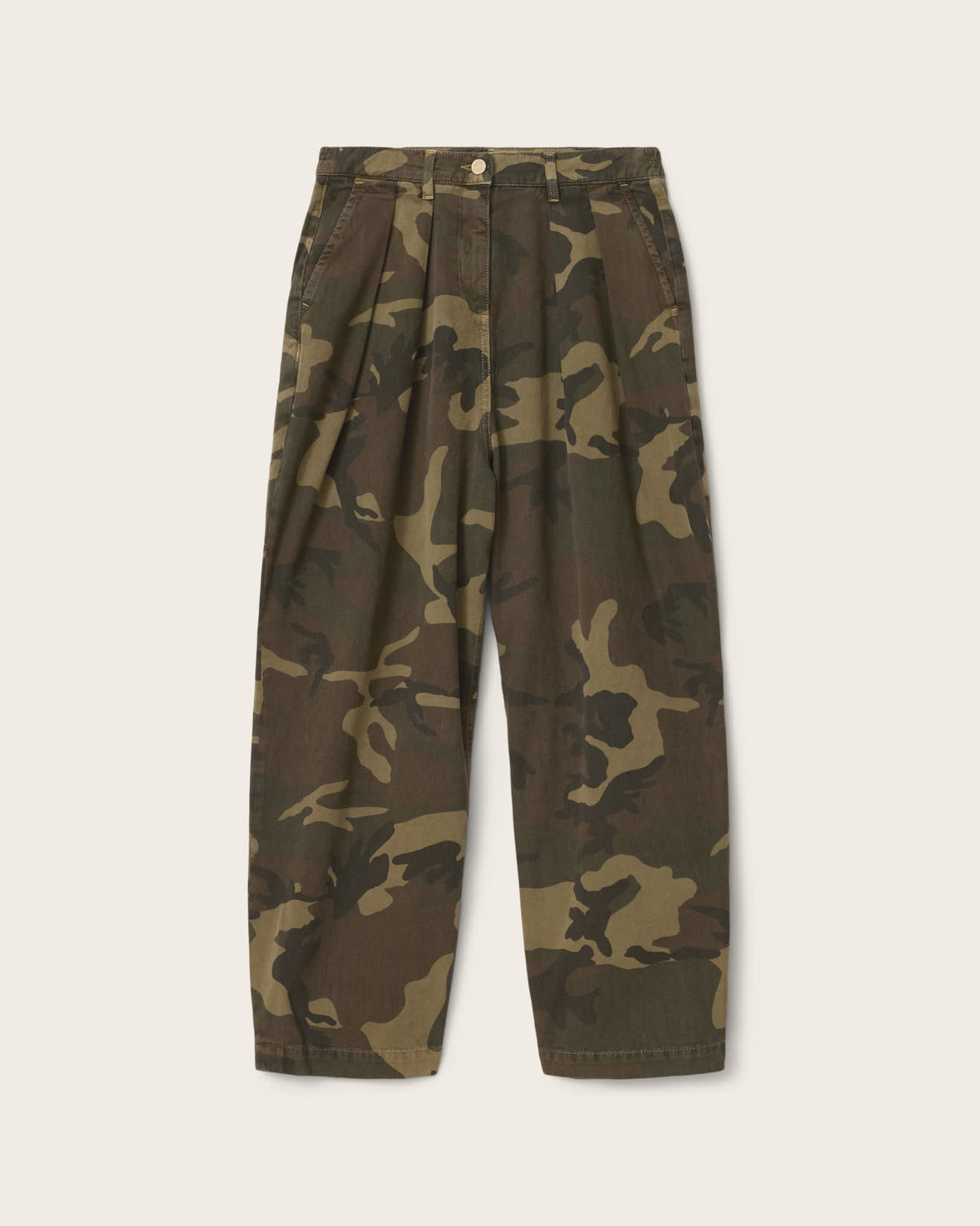 Becca Camo Denim Barrel Leg Trousers CAMO GREEN