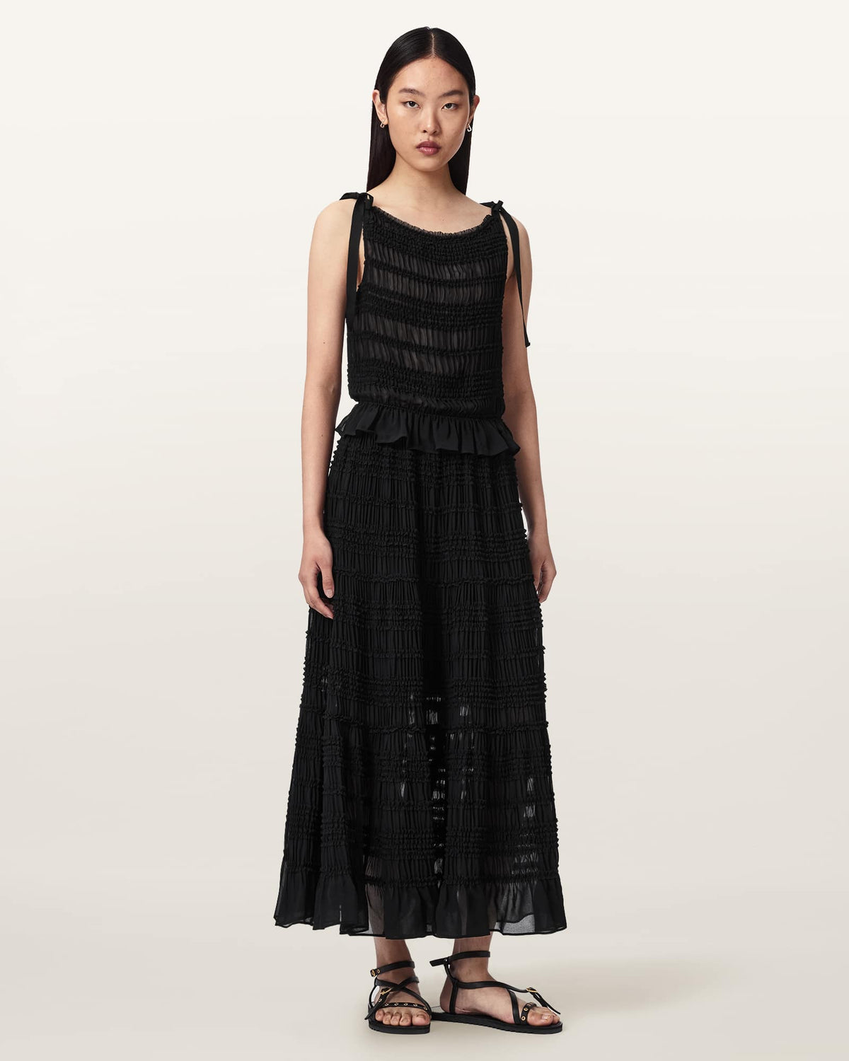 Lotus Shirred Maxi Skirt Black