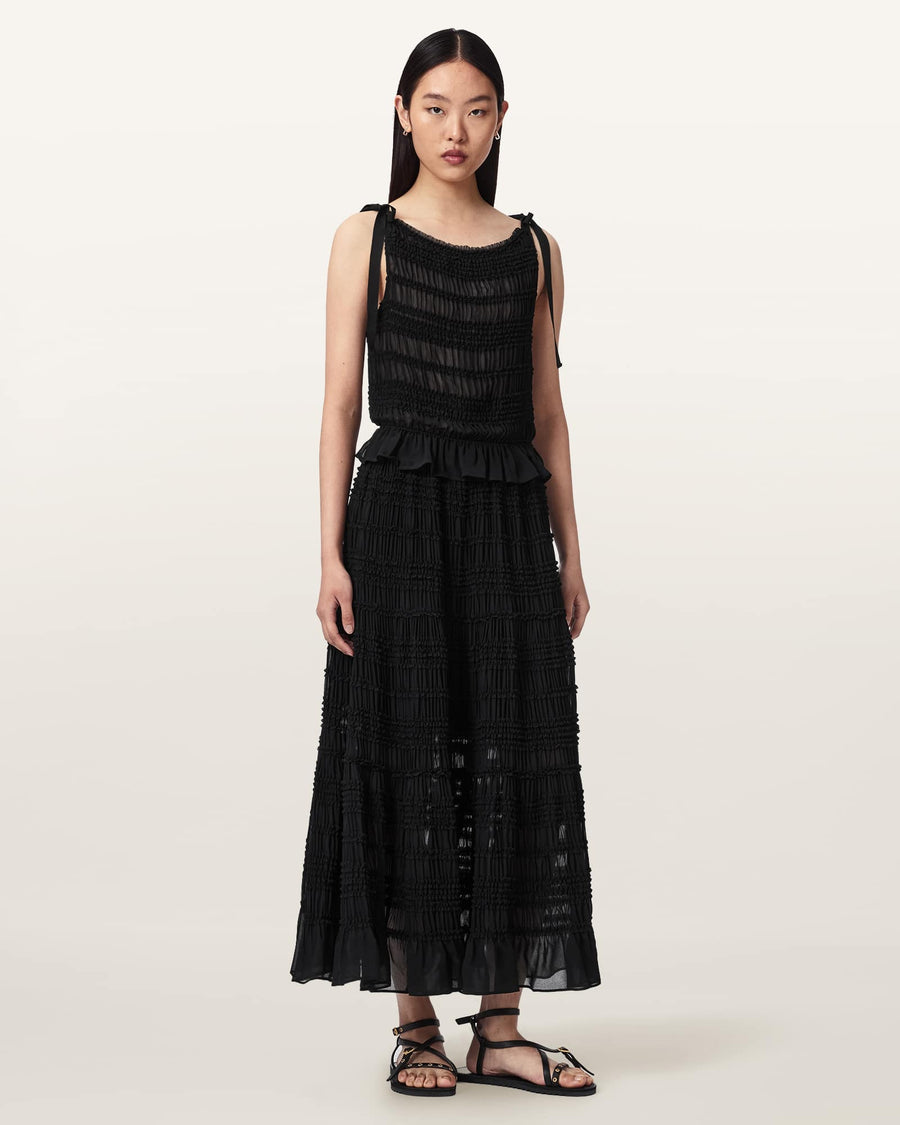 Lotus Shirred Maxi Skirt Black