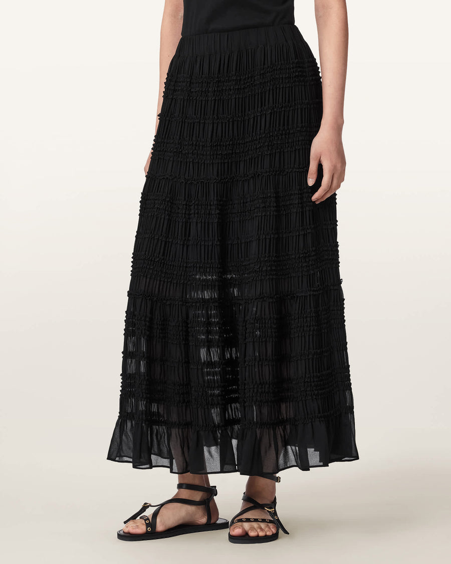 Lotus Shirred Maxi Skirt Black