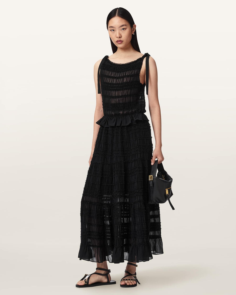 Lotus Shirred Maxi Skirt Black
