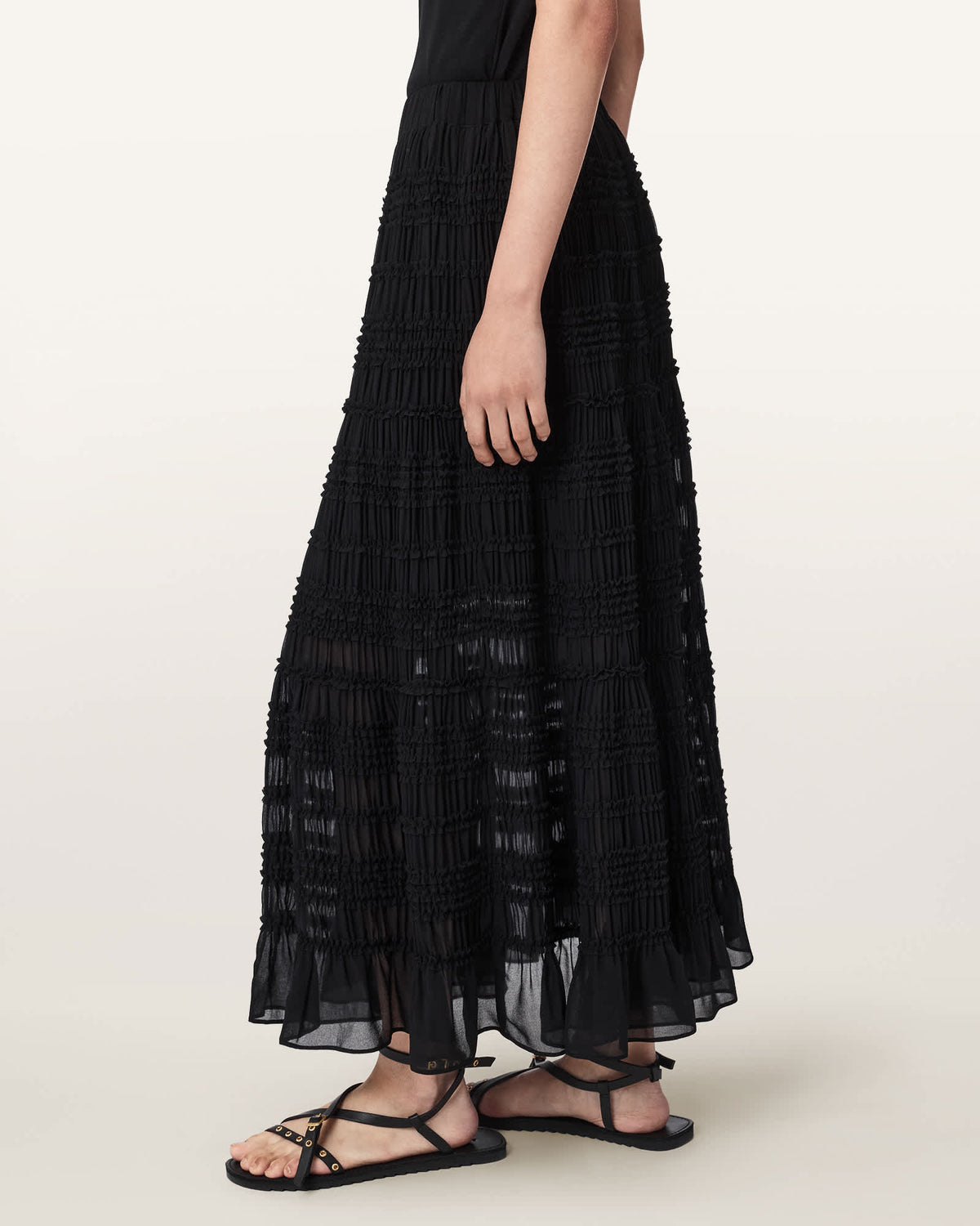 Lotus Shirred Maxi Skirt Black