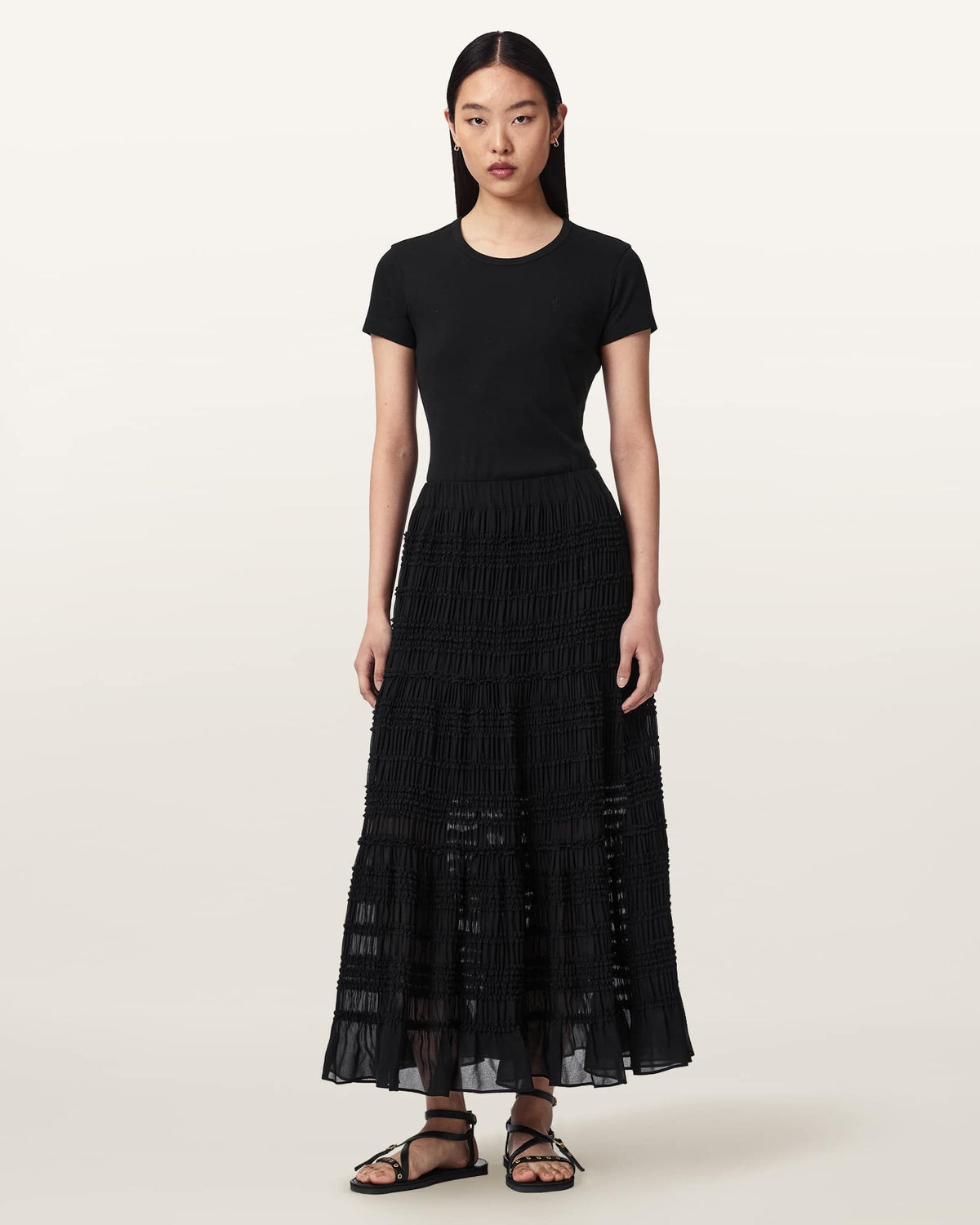 Lotus Shirred Maxi Skirt Black