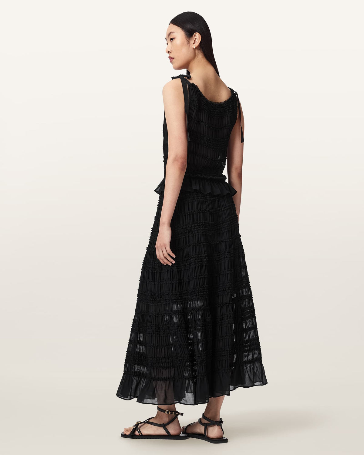 Lotus Shirred Maxi Skirt Black