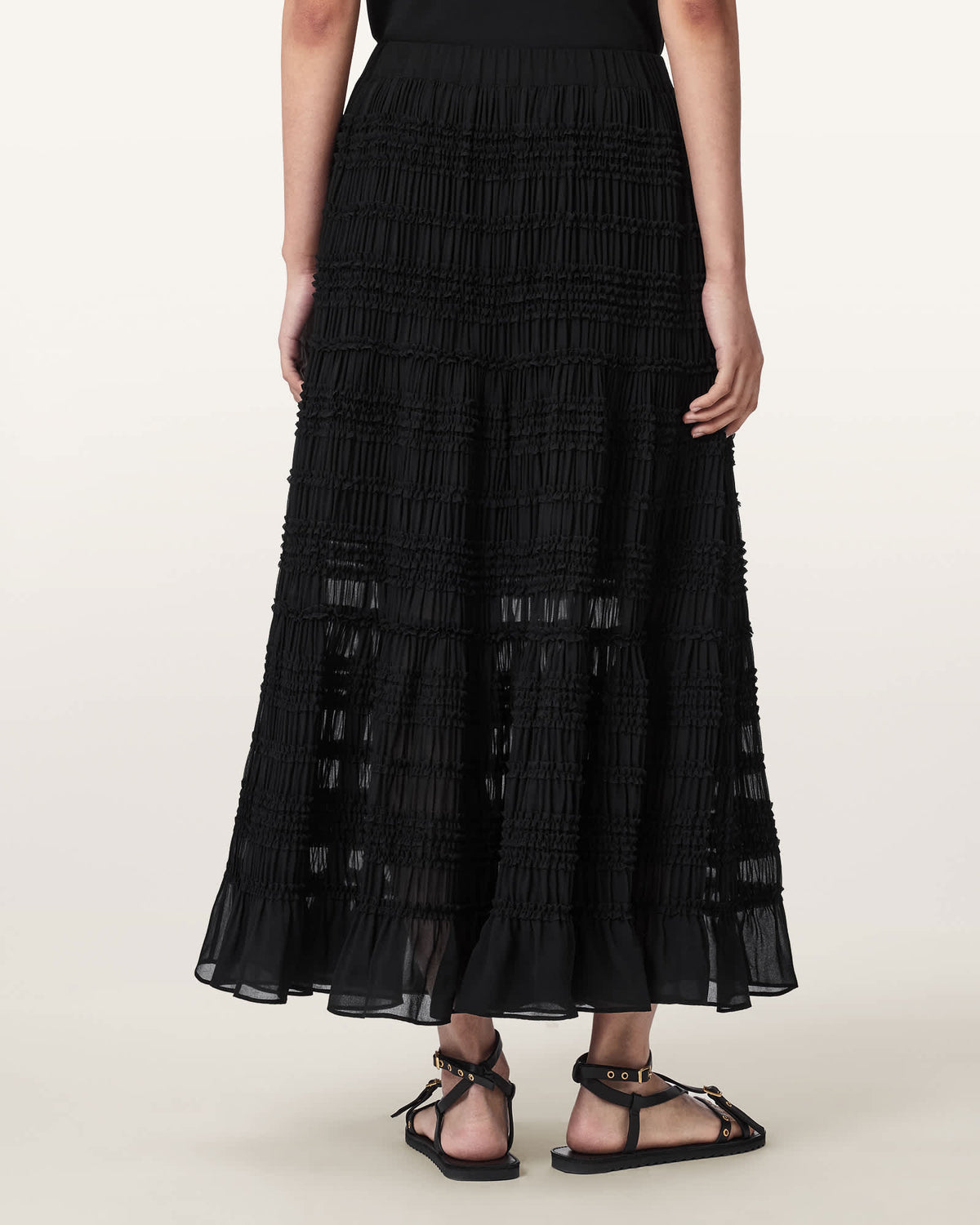 Lotus Shirred Maxi Skirt Black