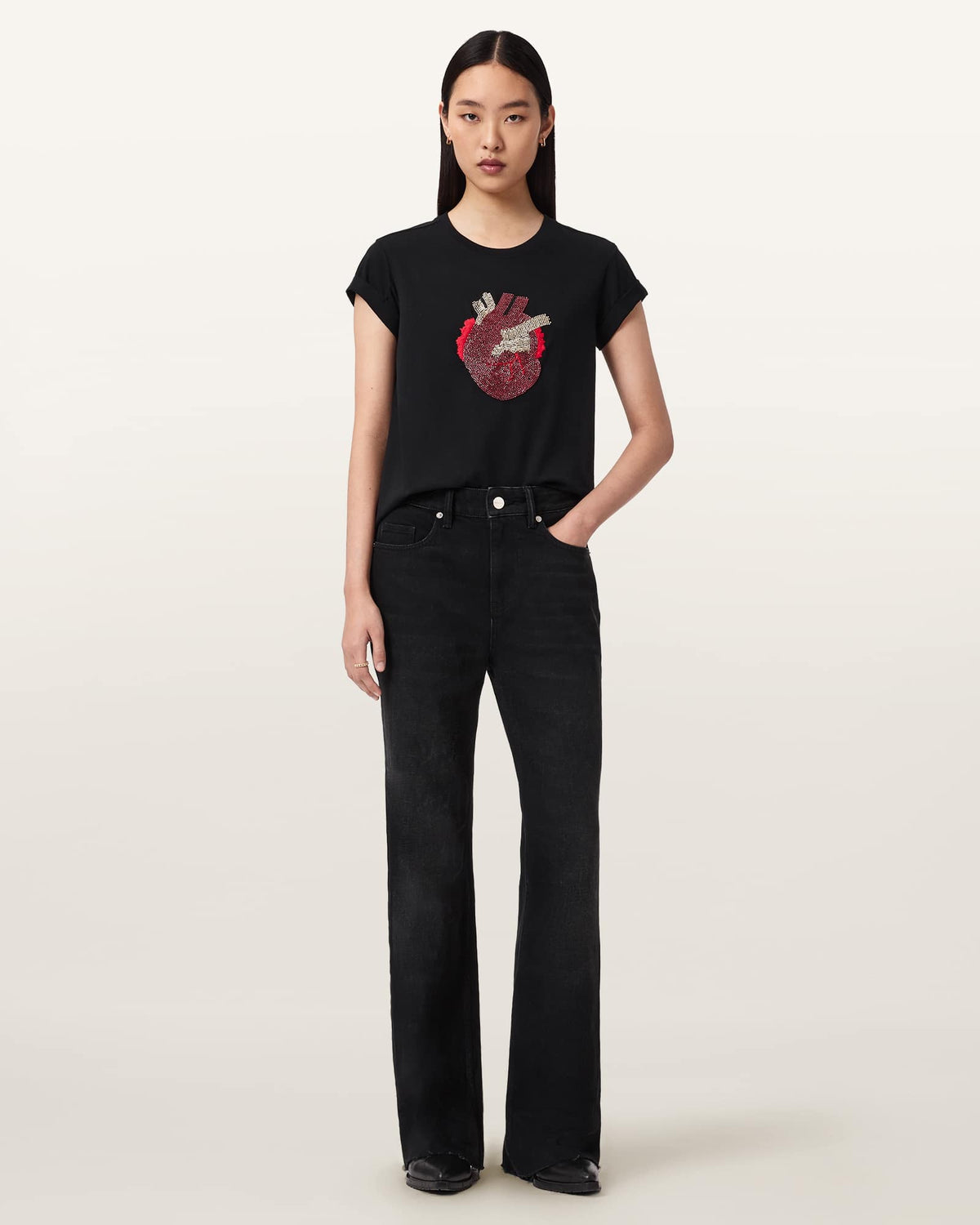 Andrea Anna Embellished Tee Black