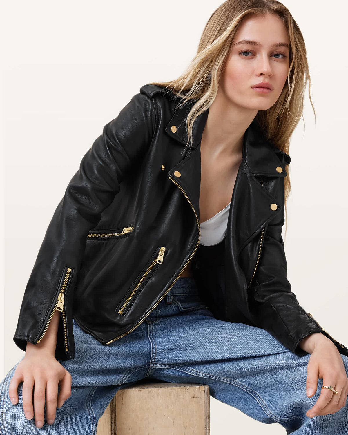 Balfern Leather Biker Jacket BLACK/GOLD