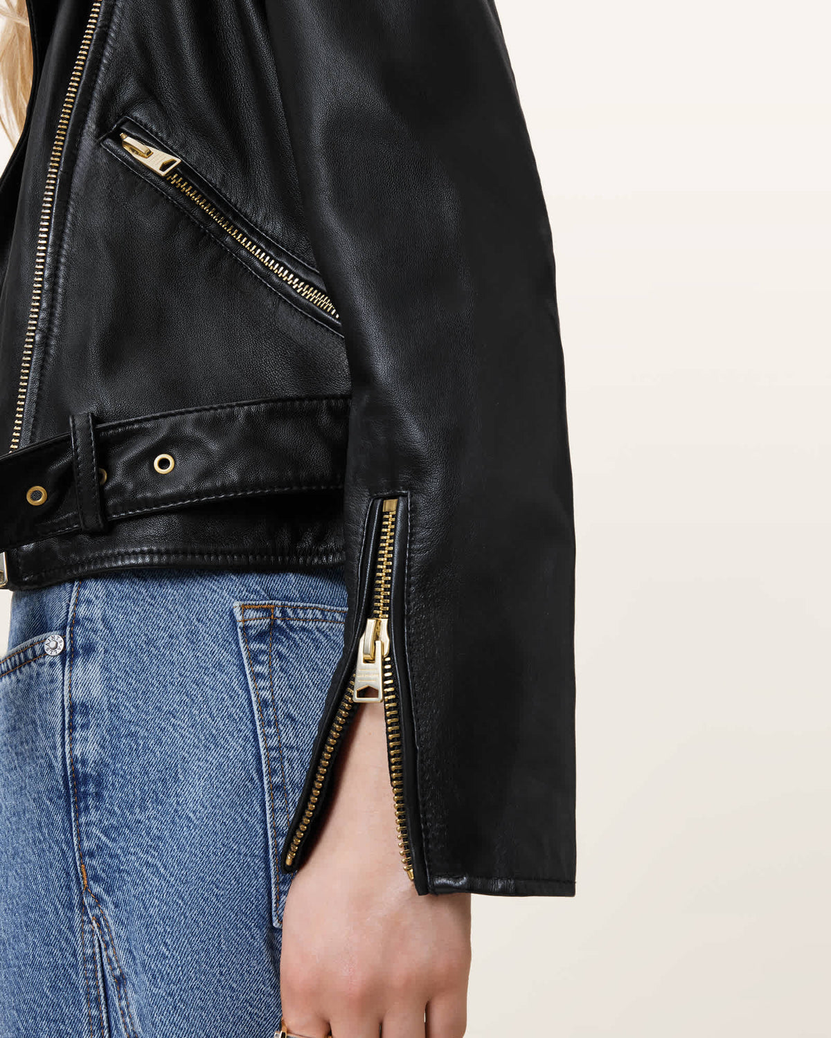 Balfern Leather Biker Jacket BLACK/GOLD
