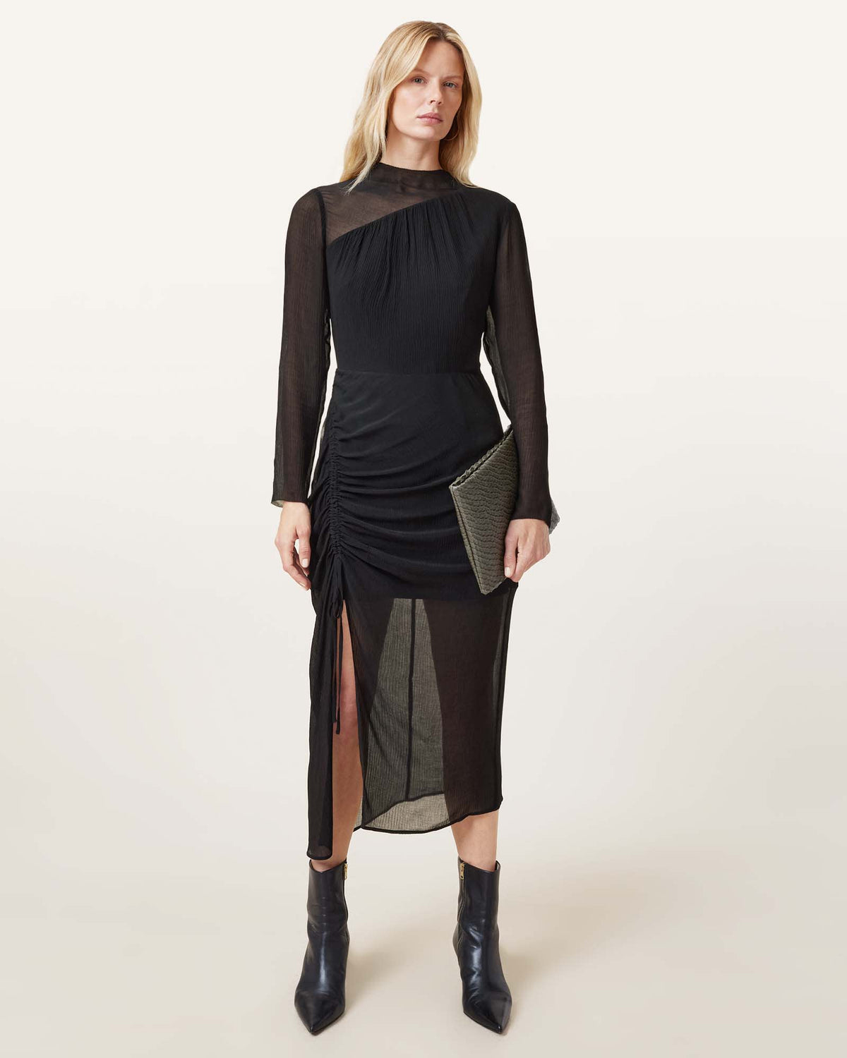 Rizo Snake Print Silk Blend Midi Dress Black