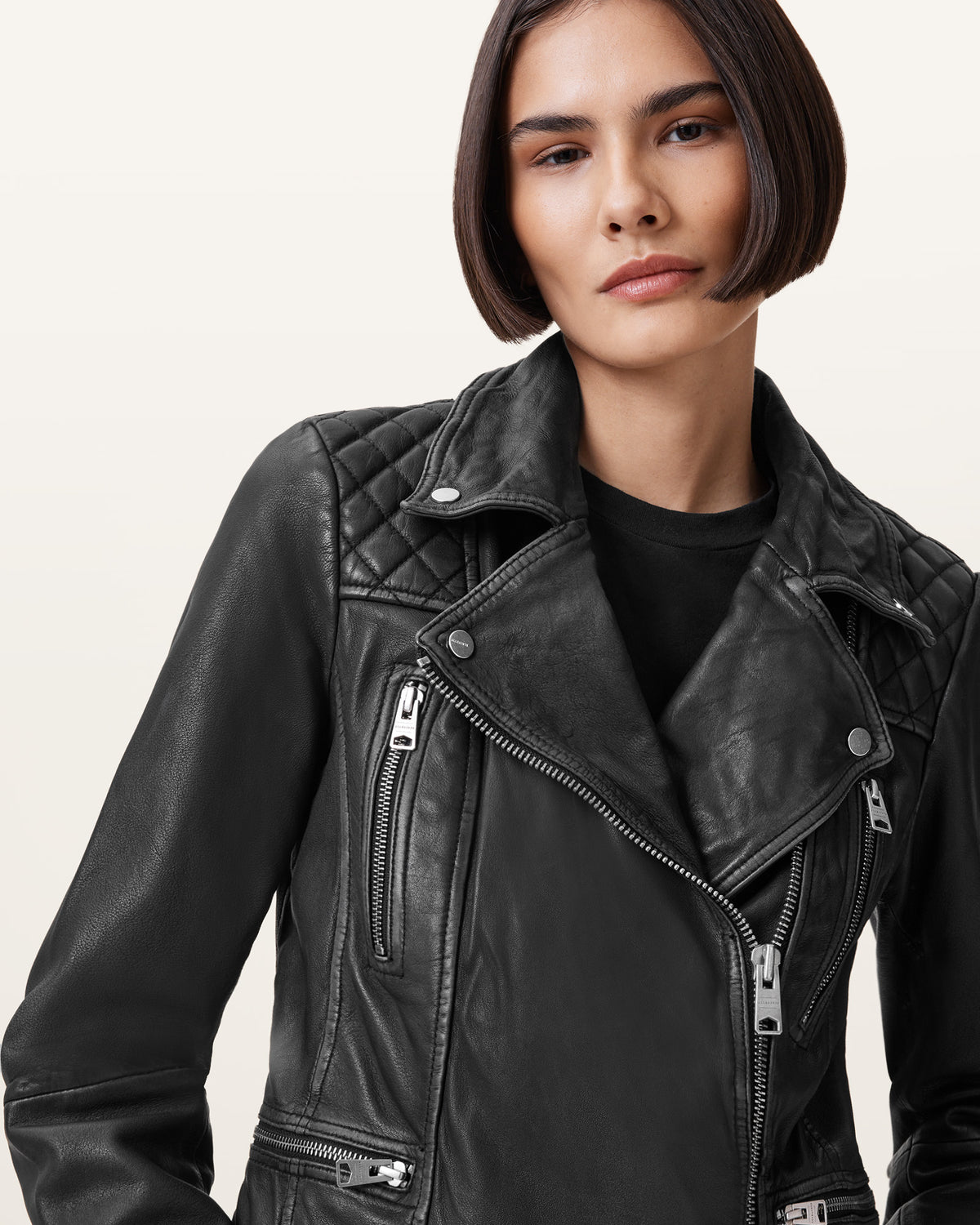 Cargo Distressed Leather Biker Jacket
