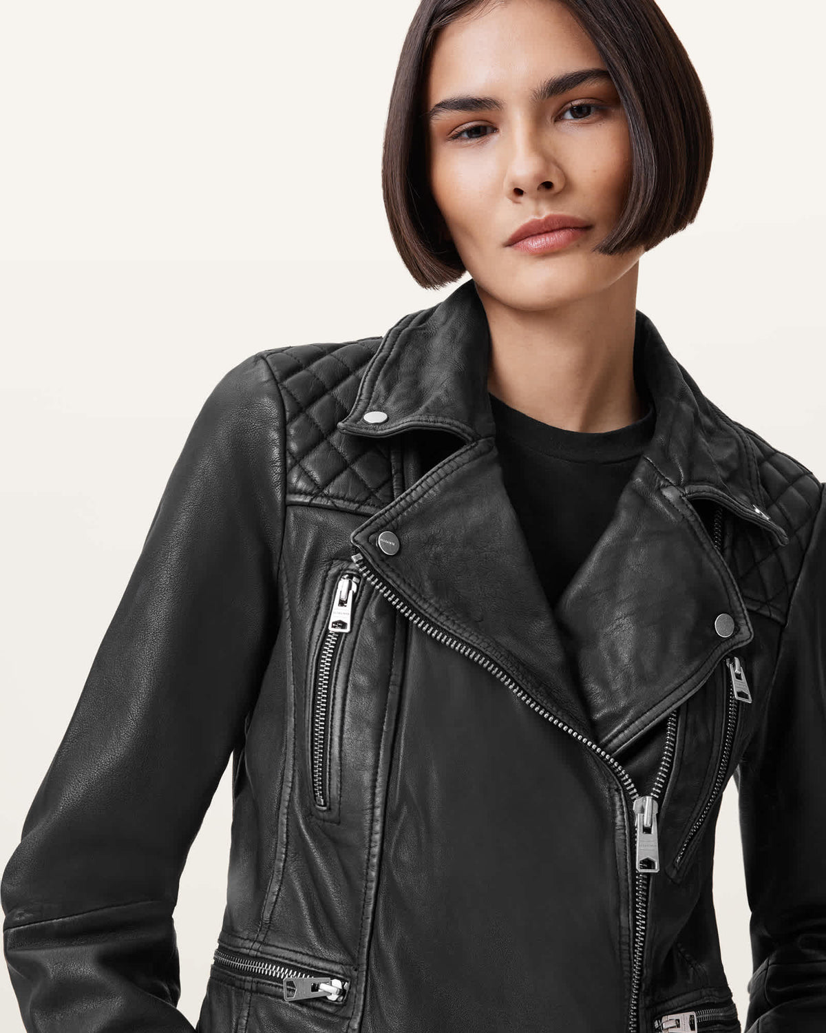 Cargo Distressed Leather Biker Jacket Black/Grey