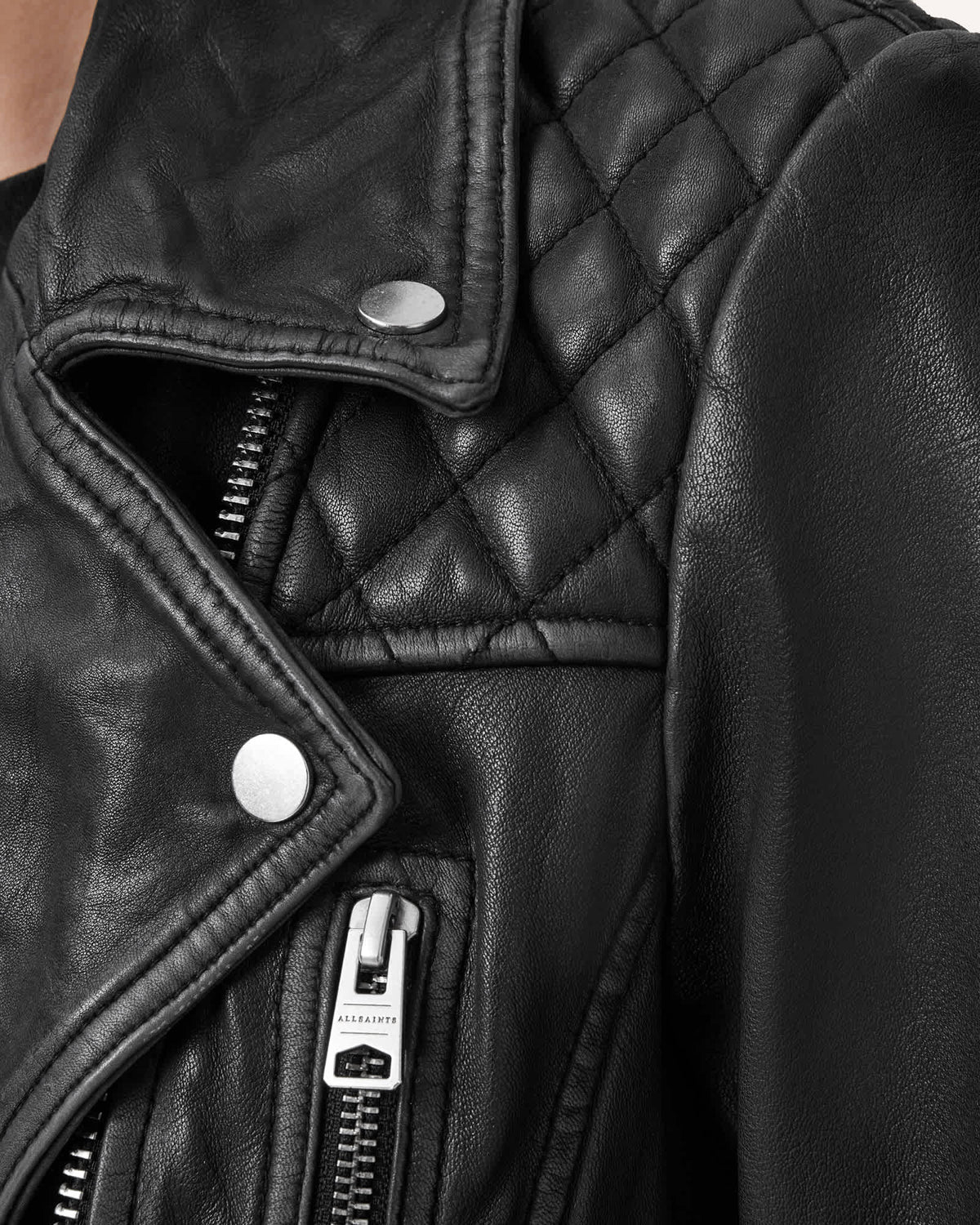 Cargo Distressed Leather Biker Jacket Black/Grey