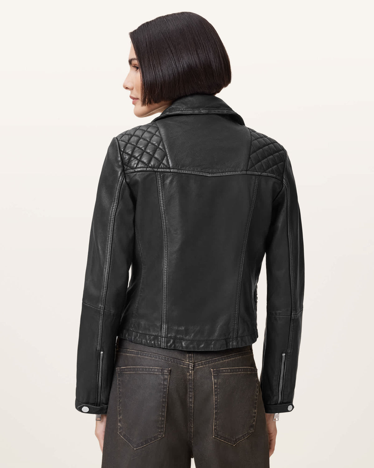 Cargo Distressed Leather Biker Jacket Black/Grey