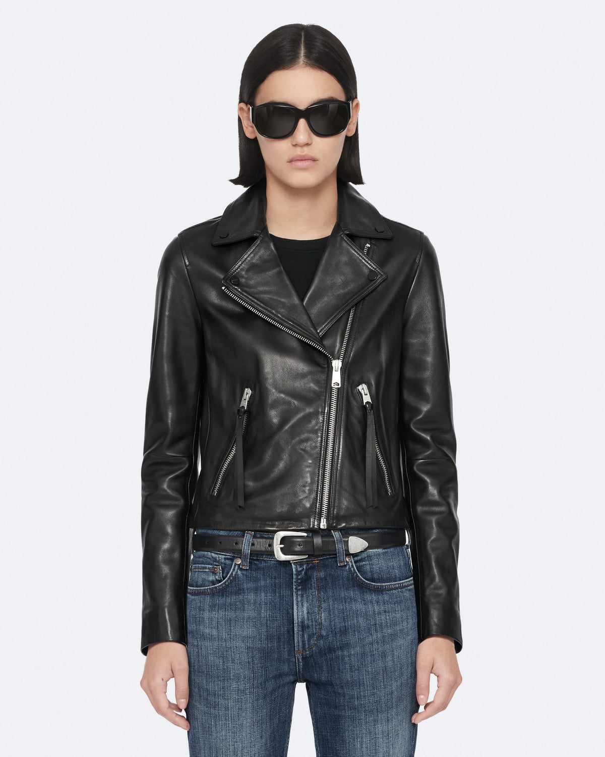 Dalby Slim-Fit Leather Biker Jacket Black