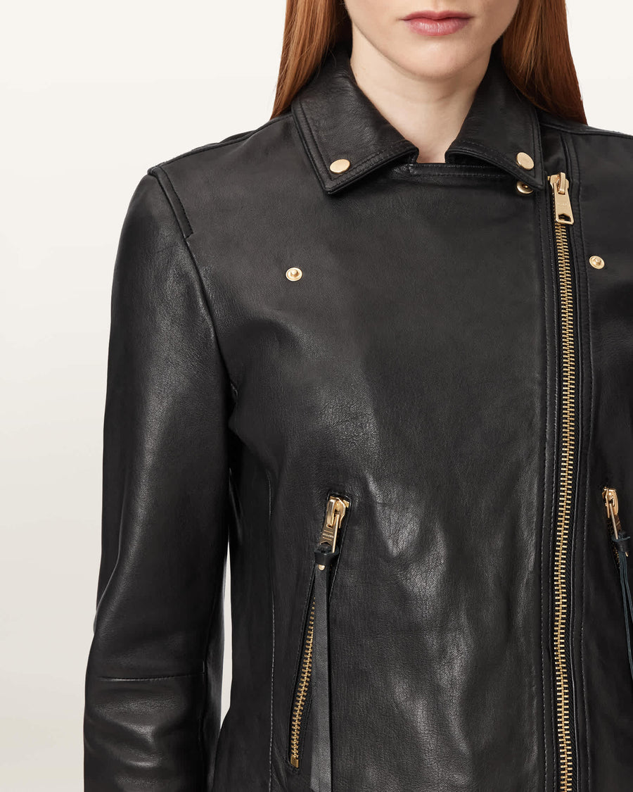 Dalby Slim-Fit Leather Biker Jacket BLACK/GOLD