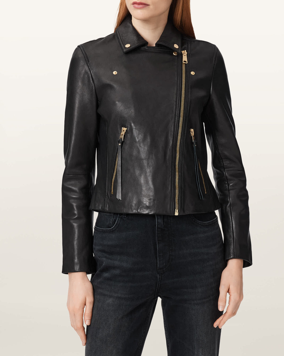 Dalby Slim-Fit Leather Biker Jacket BLACK/GOLD