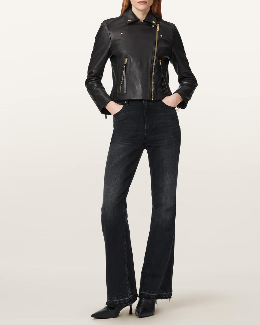 Dalby Slim-Fit Leather Biker Jacket BLACK/GOLD