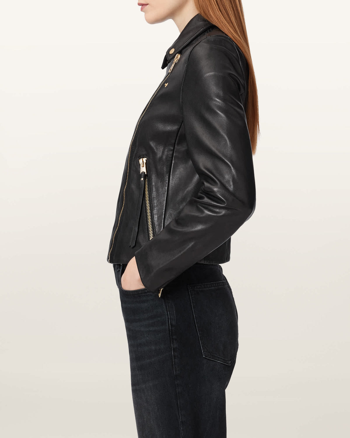 Dalby Slim-Fit Leather Biker Jacket BLACK/GOLD