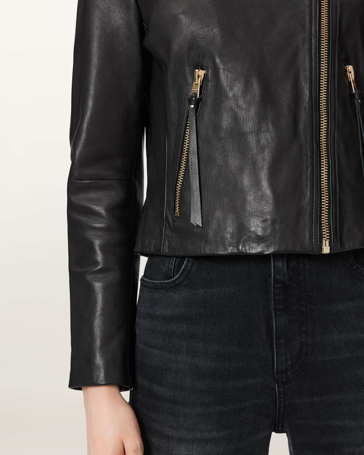 Dalby Slim-Fit Leather Biker Jacket BLACK/GOLD