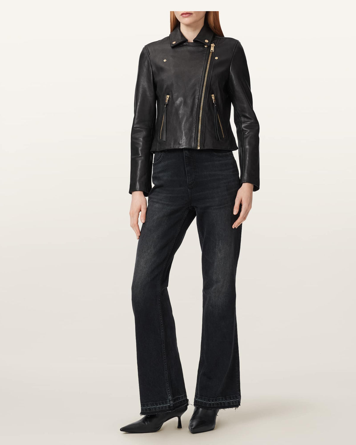Dalby Slim-Fit Leather Biker Jacket BLACK/GOLD