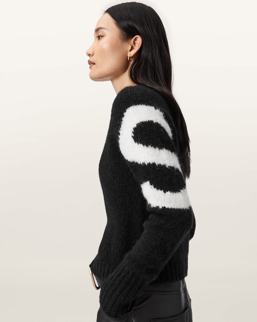 Sylvie Cropped Crew Neck Jumper BLACK/CHALK WHITE