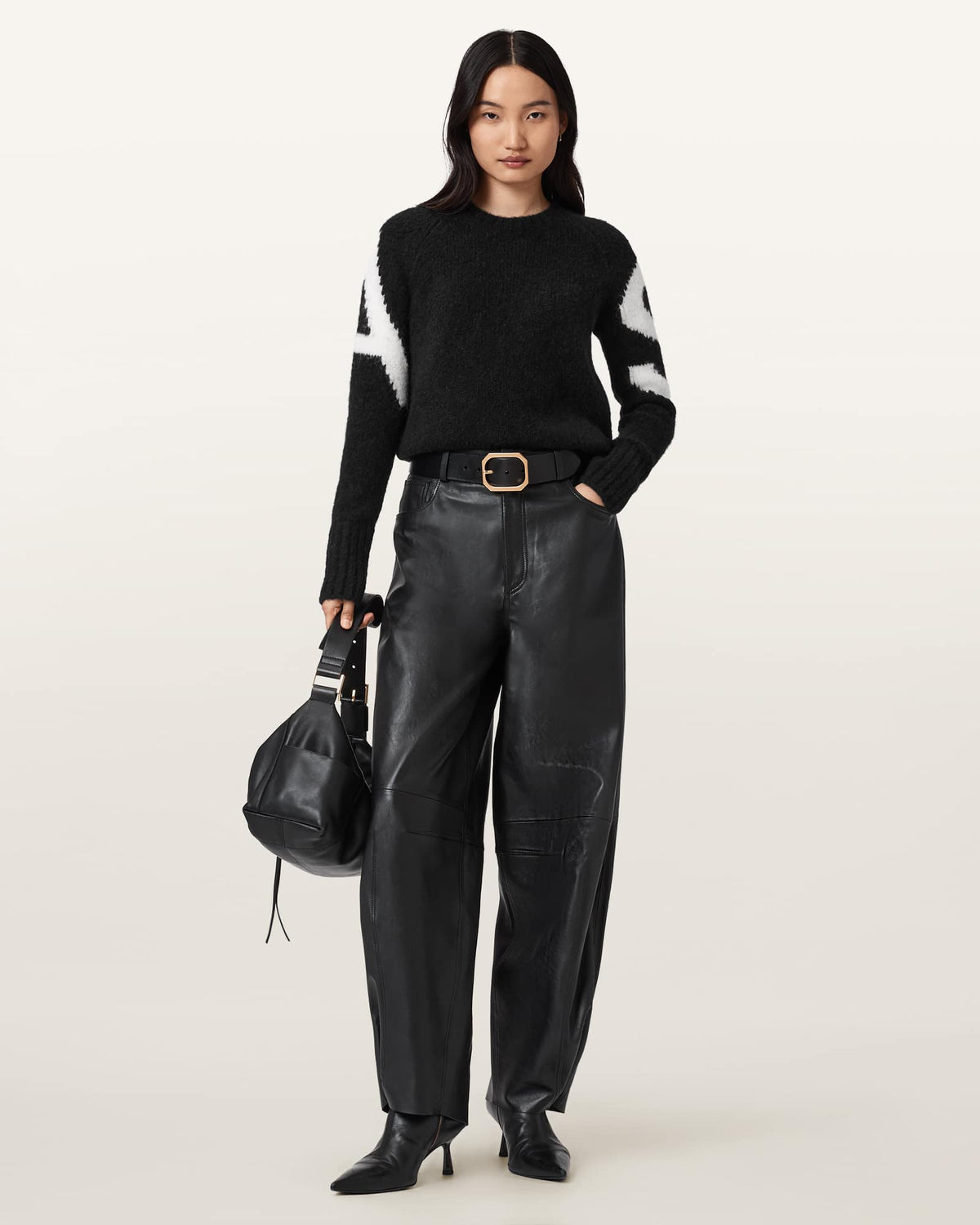 Sylvie Cropped Crew Neck Jumper BLACK/CHALK WHITE