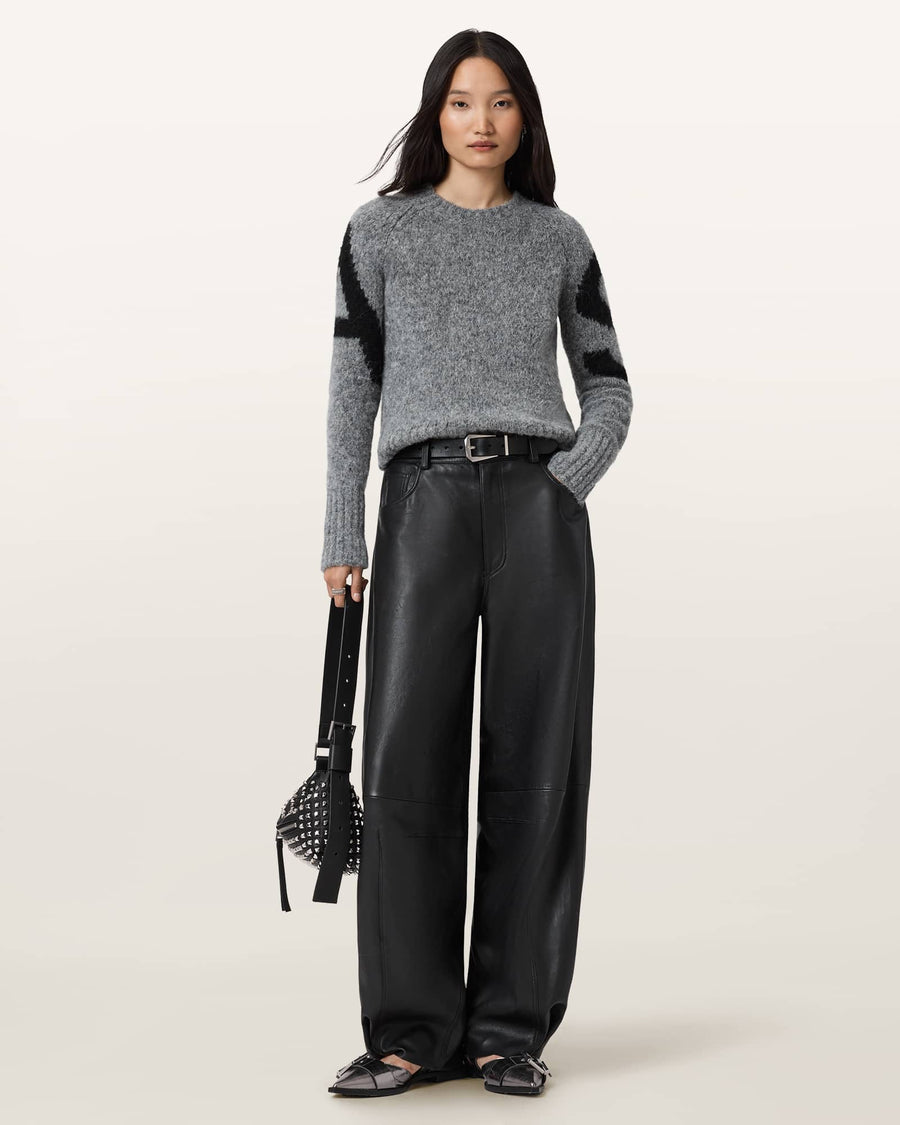 Sylvie Cropped Crew Neck Jumper Grey/Black