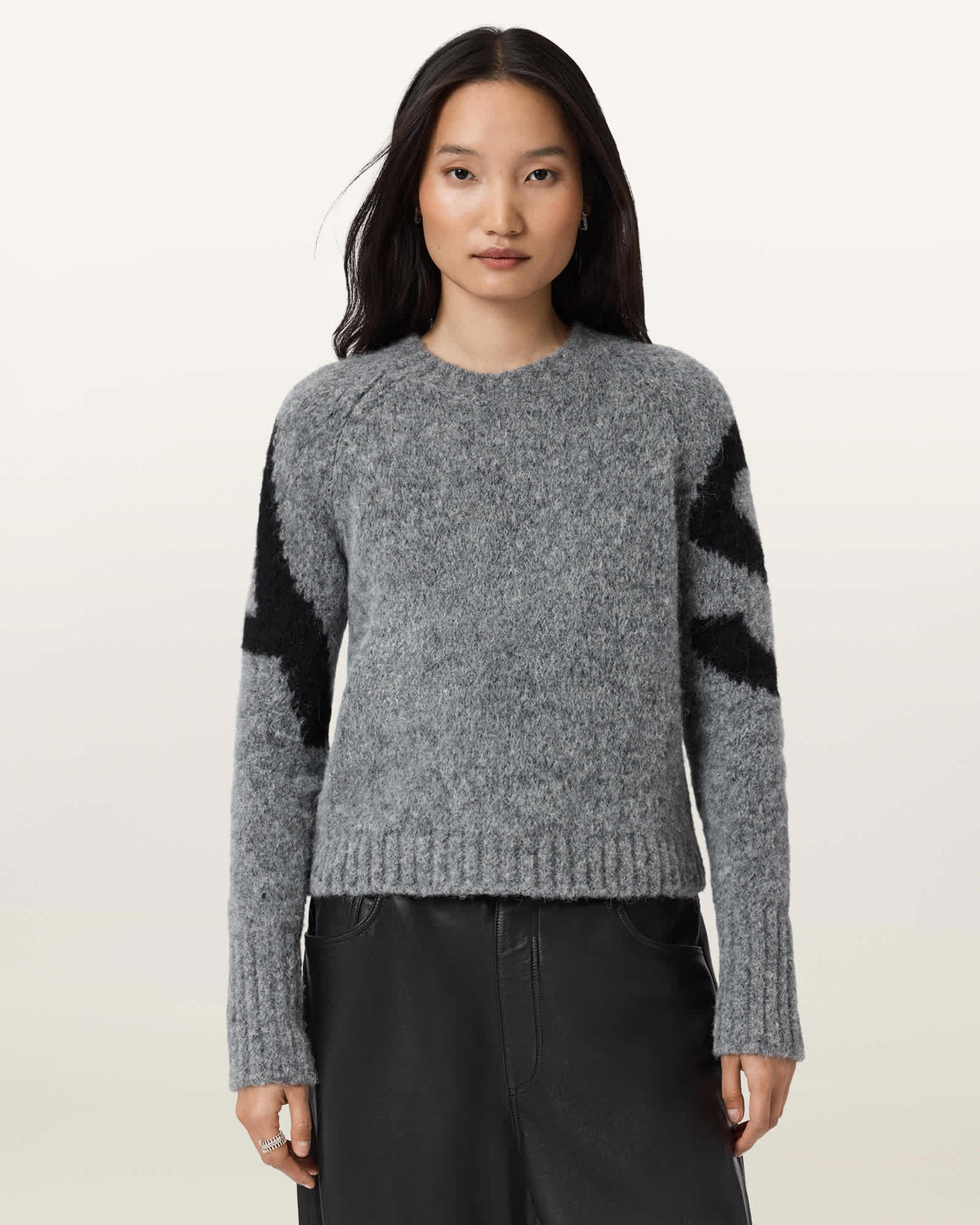 Sylvie Cropped Crew Neck Jumper Grey/Black