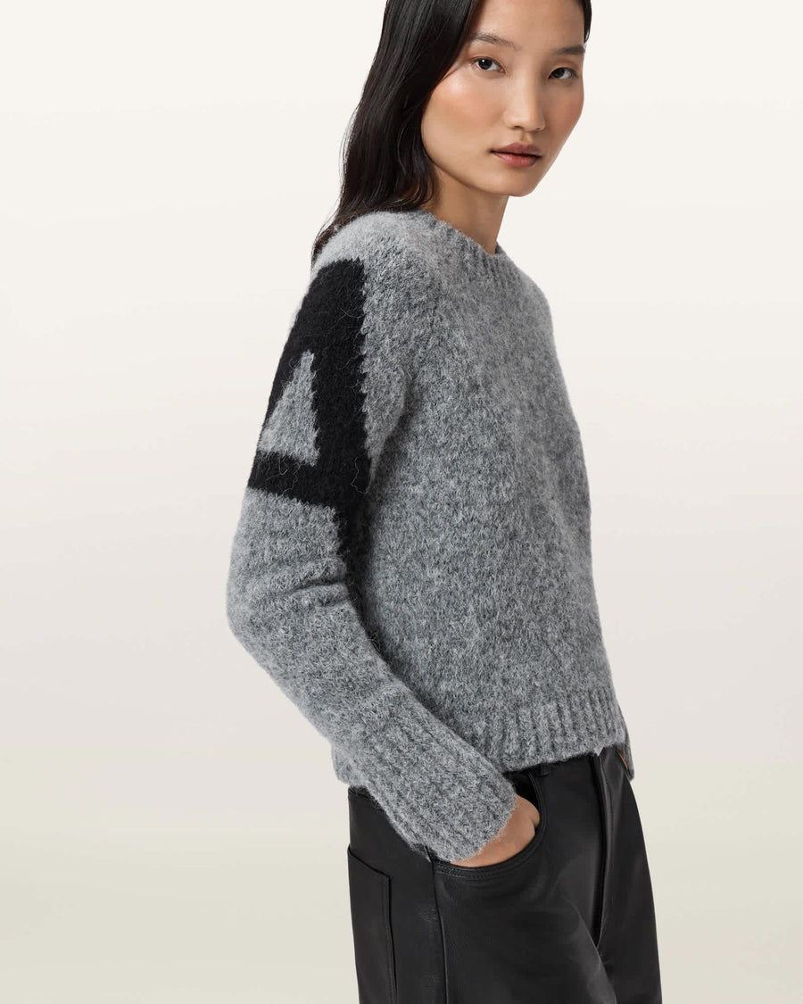 Sylvie Cropped Crew Neck Jumper Grey/Black