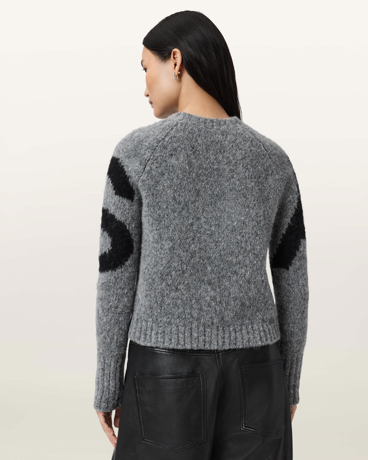 Sylvie Cropped Crew Neck Jumper Grey/Black