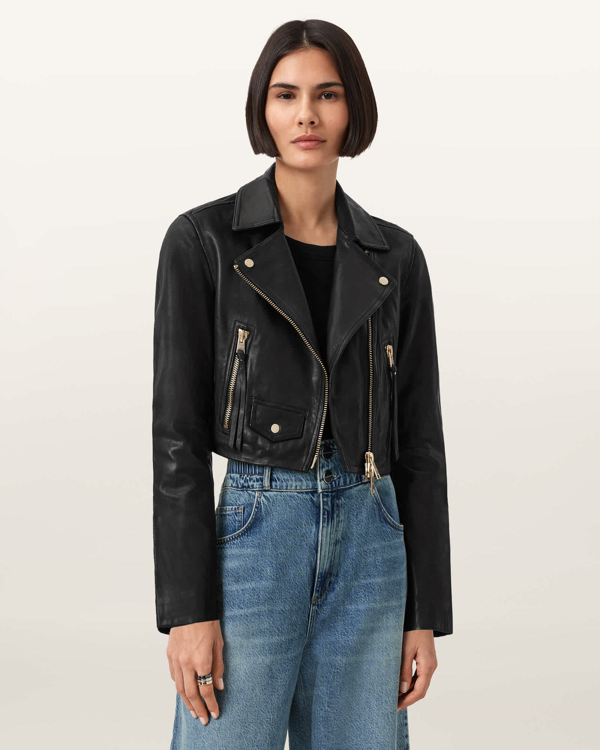 Elora Leather Biker Jacket BLACK/GOLD