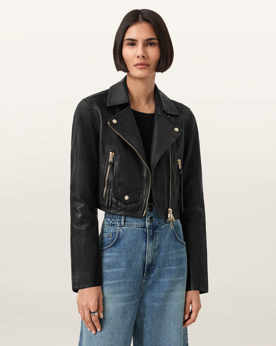 Elora Leather Biker Jacket BLACK/GOLD