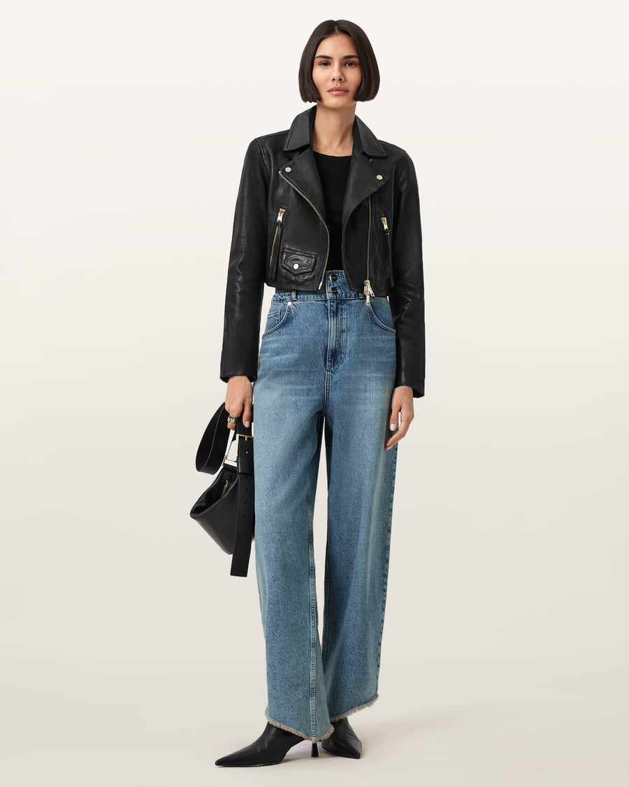 Elora Leather Biker Jacket BLACK/GOLD