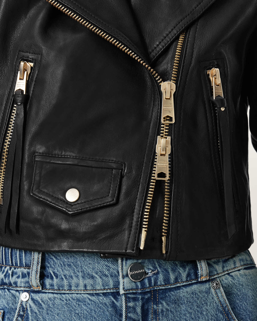 Elora Leather Biker Jacket BLACK/GOLD