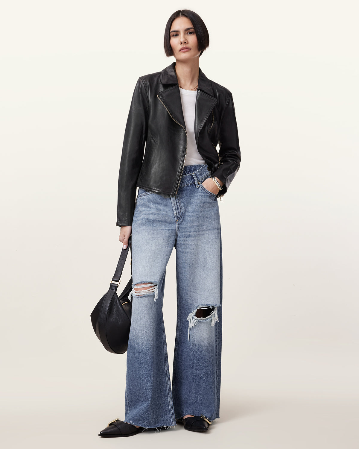 Vela Slim Fit Leather Biker Jacket