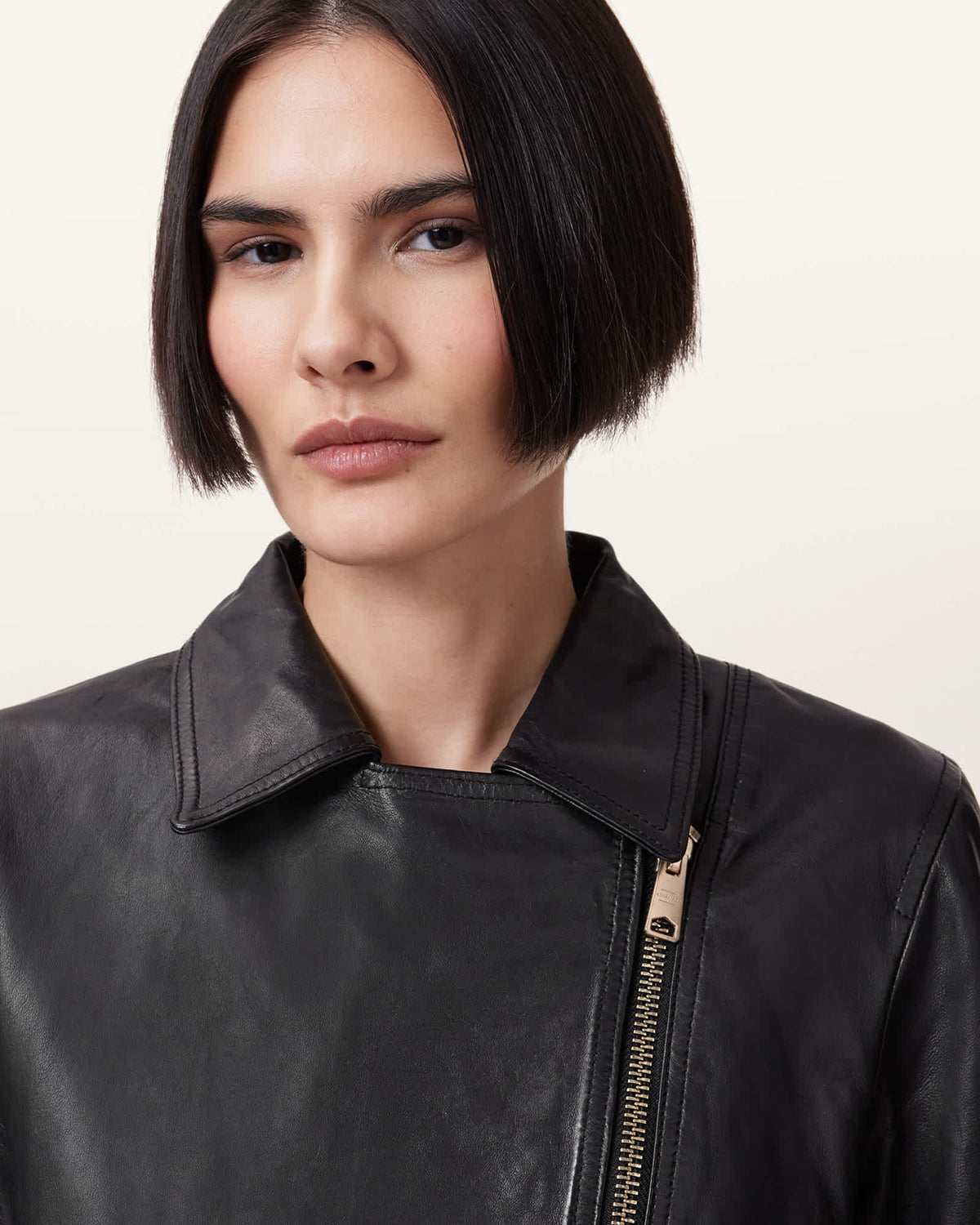 Vela Slim Fit Leather Biker Jacket BLACK/GOLD