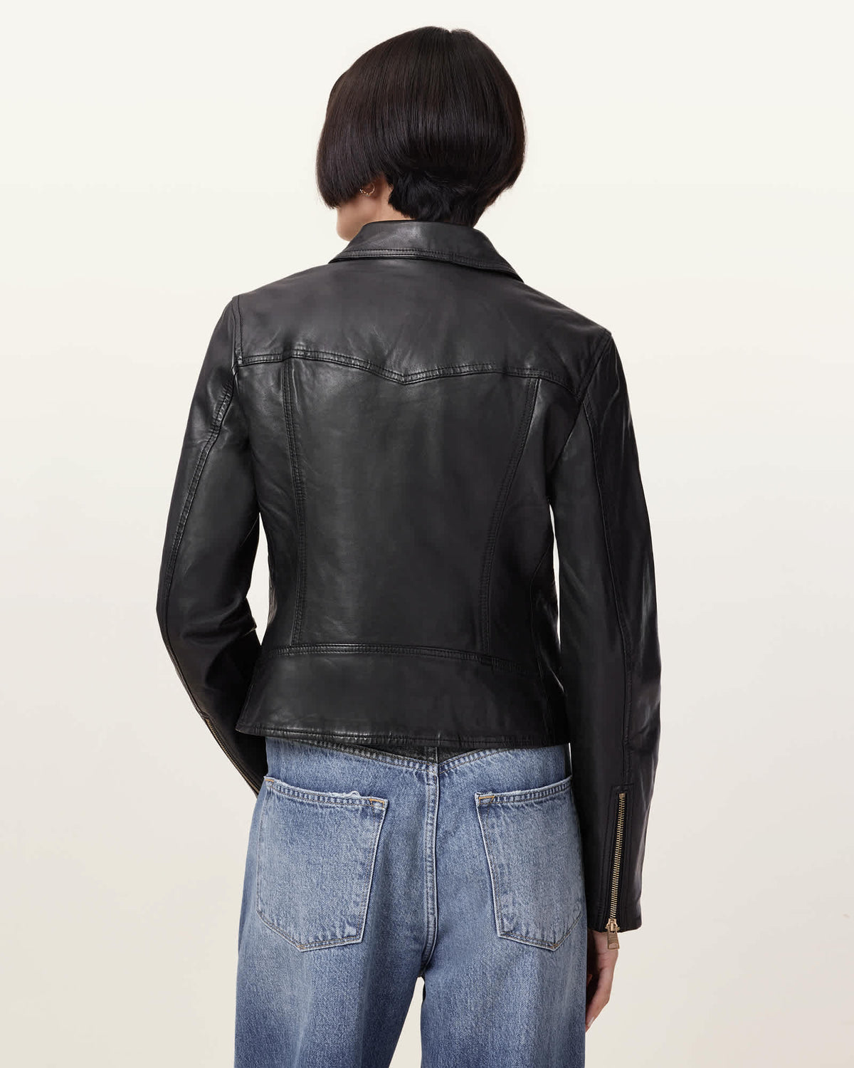 Vela Slim Fit Leather Biker Jacket BLACK/GOLD