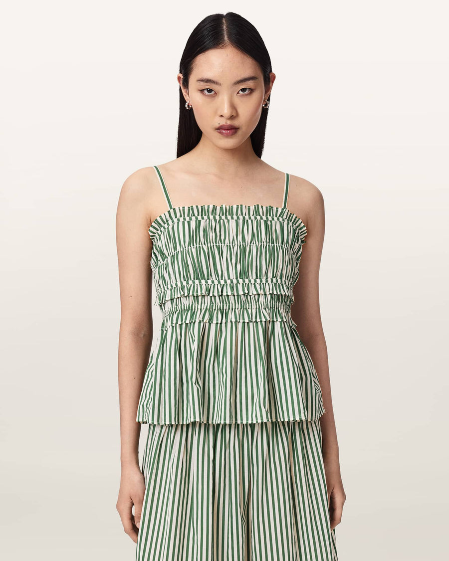 Kali Striped Cotton Cami Top APPLE GREEN/WHITE