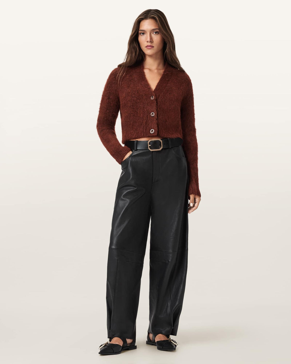 Rubi Wick Cropped Cardigan CHESTNUT BROWN