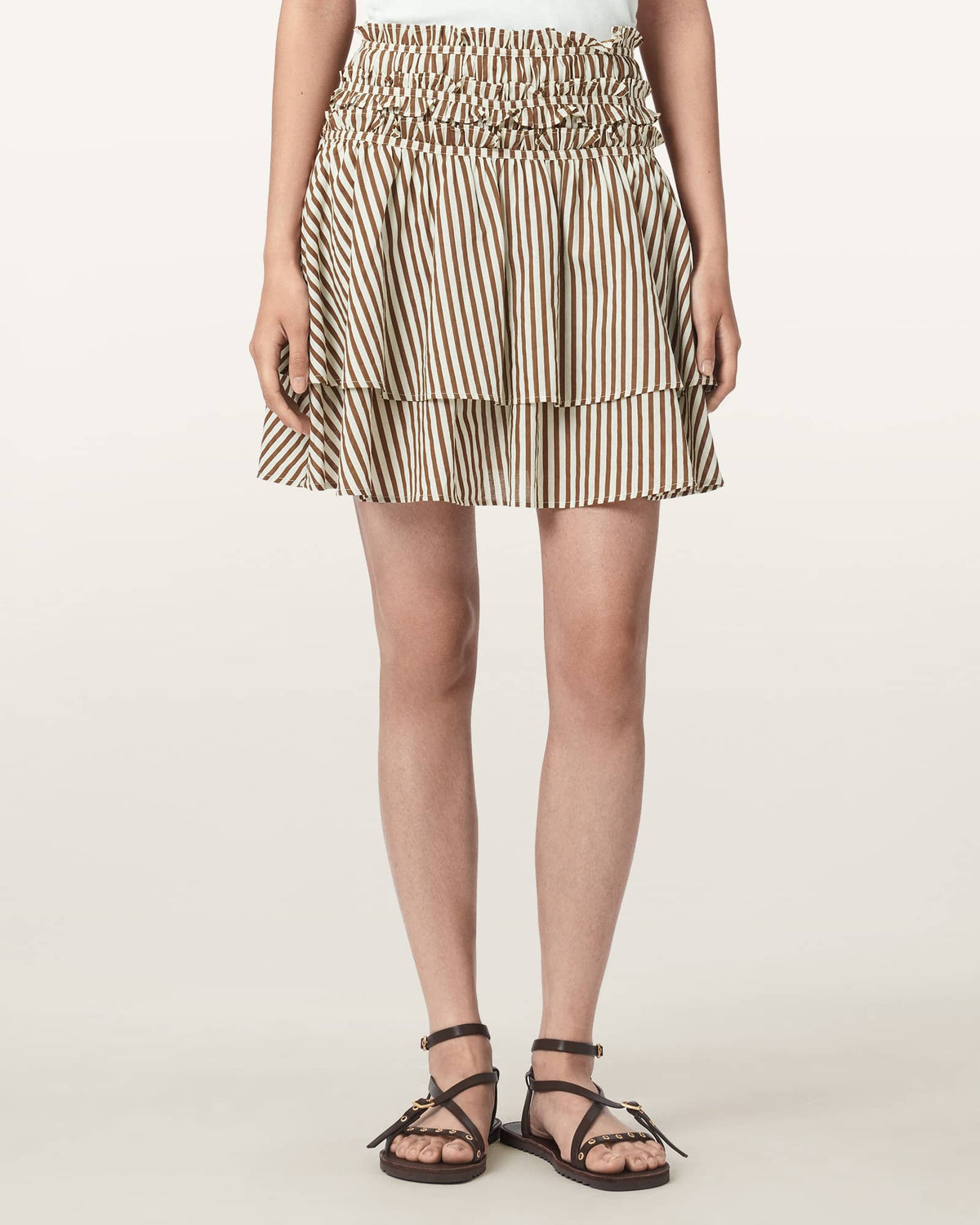 Kali Cotton Striped Mini Skirt PENNY BROWN/WHITE
