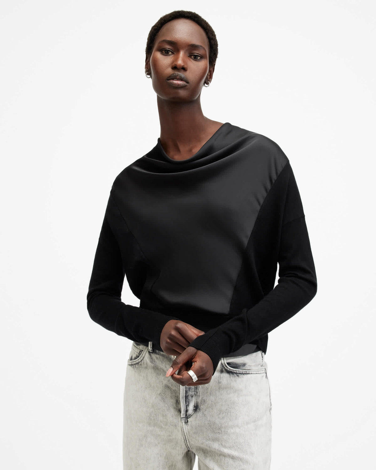 Myra Cowl Neck Merino Wool Jumper Black