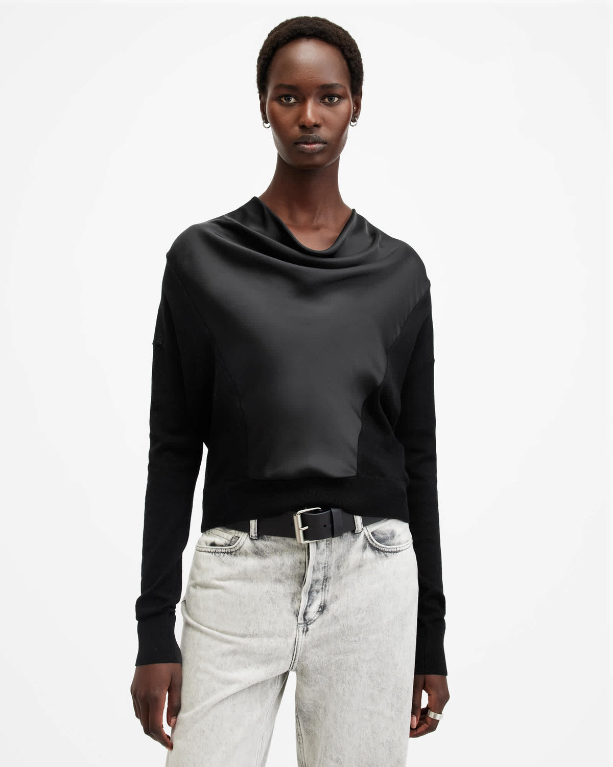Myra Cowl Neck Merino Wool Jumper Black