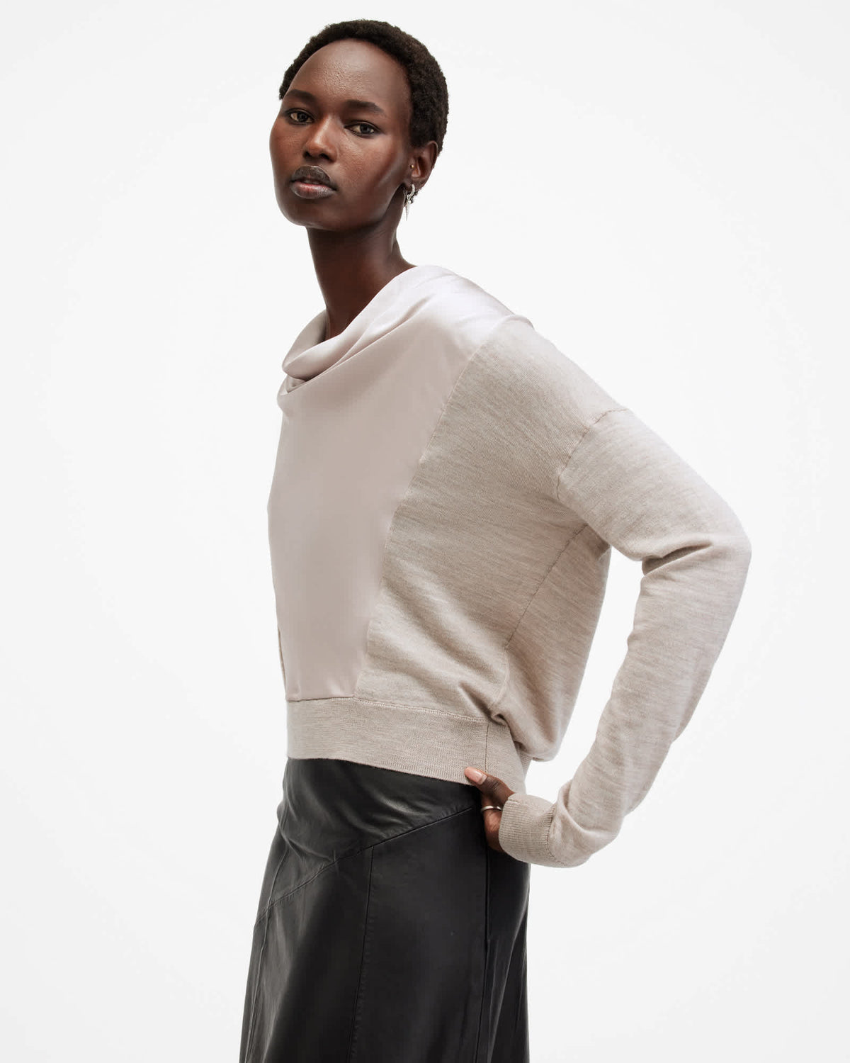 Myra Cowl Neck Merino Wool Jumper Fawn Brown