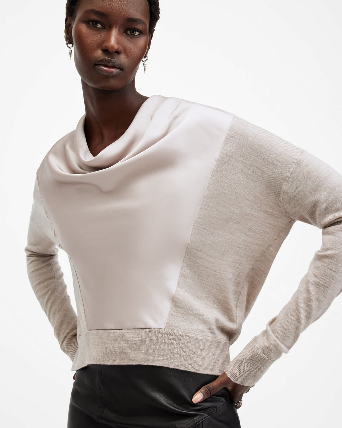 Myra Cowl Neck Merino Wool Jumper Fawn Brown